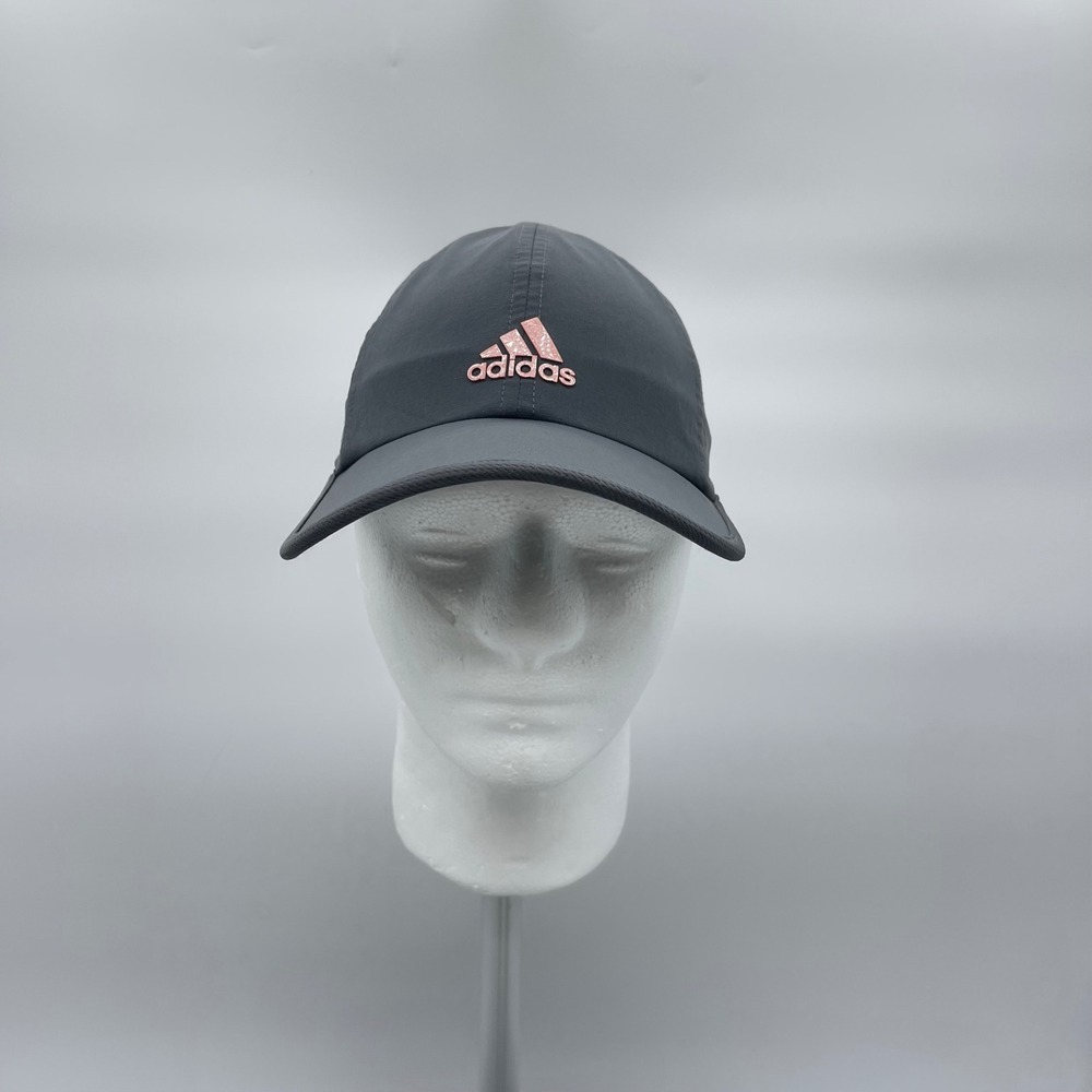 Adidas Womens OS Gray Rose Gold Aeroready Running Hat Perforated Strapback Cap